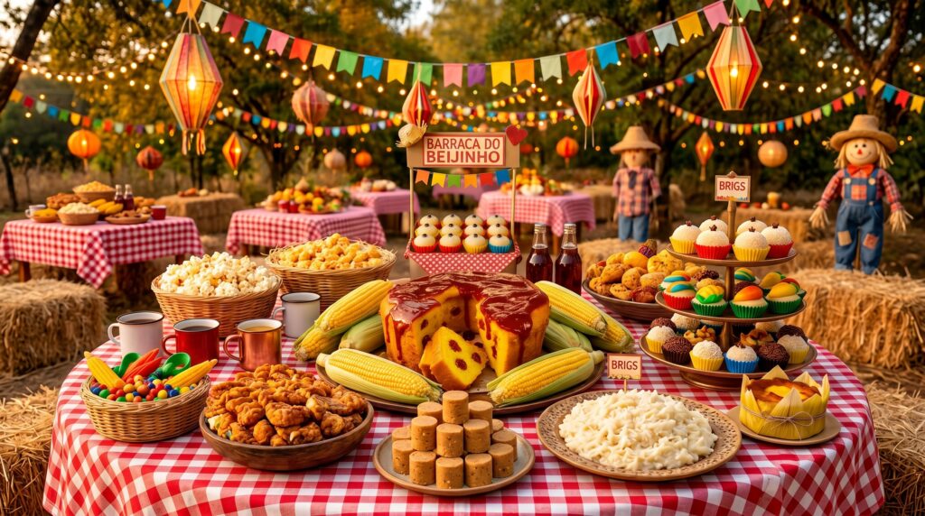 Doces para festa junina para vender com mesa decorada profissional