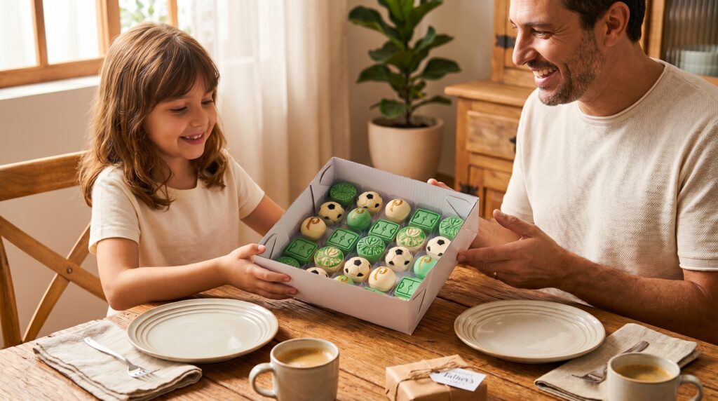 Pai recebendo doces para dia dos pais como presente especial