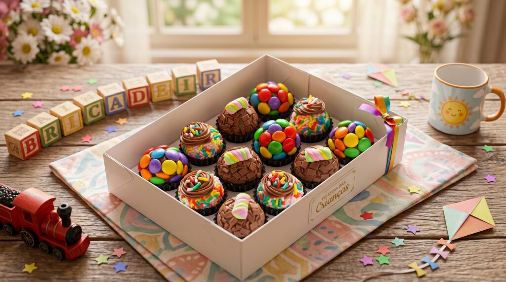 Doces para dia das crianças para vender com bolo temático colorido