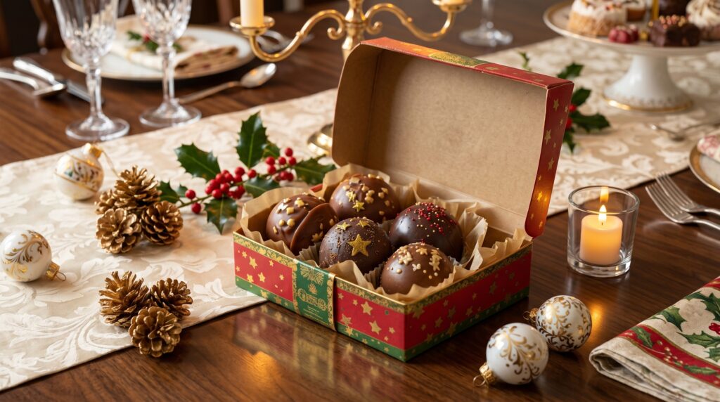 CAIXA DE TRUFAS EMBALADA PARA PRESENTE DE NATAL