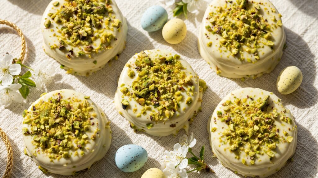 Alfajores de pistache e doces de Páscoa para lembranças