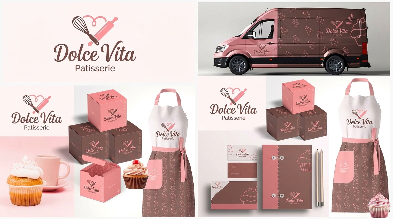 Identidade visual de confeitaria com paleta de cores