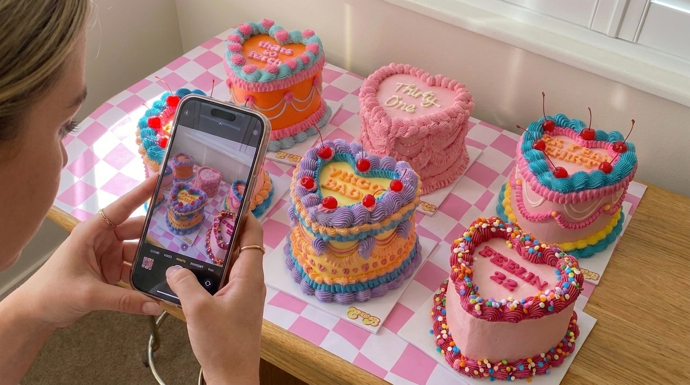 Bento cake em sessão fotográfica para Instagram como vender online
