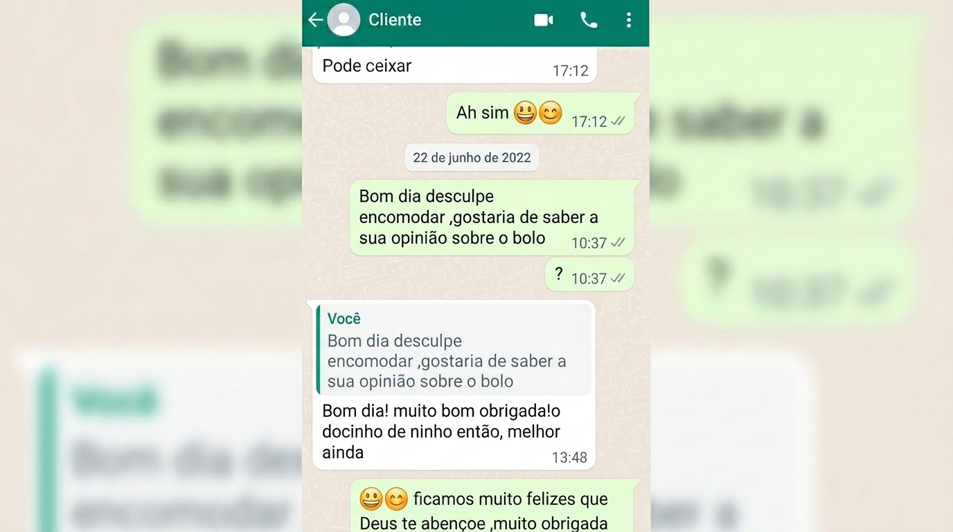 Atendimento de cliente no WhatsApp para venda de bolo" Atendimento de cliente no WhatsApp para venda de bolo"