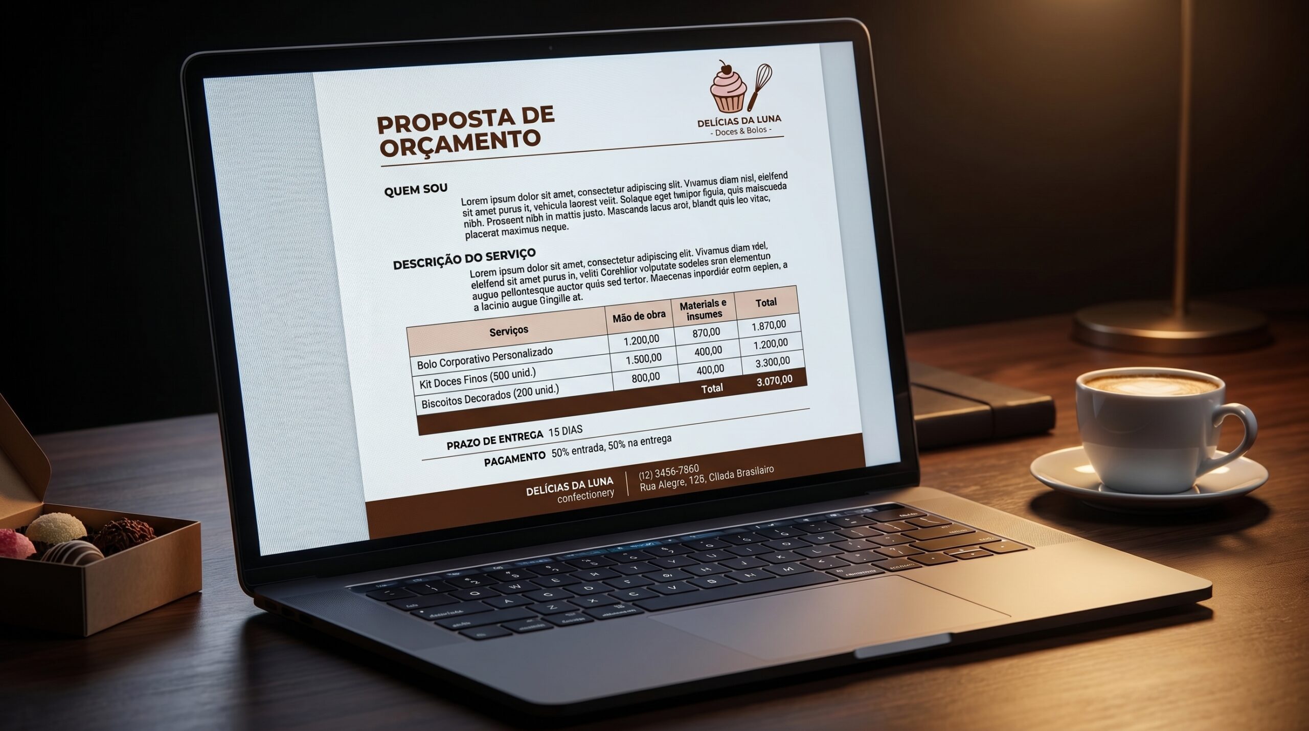 Proposta profissional para vender doces para eventos e festas