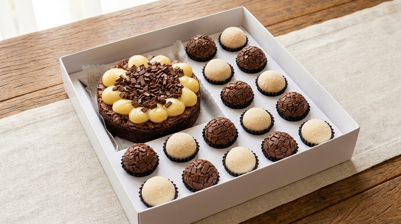 "Embalagens com identidade visual coerente para marca de confeitaria"