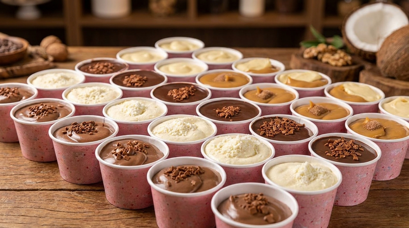 "Embalagens com identidade visual coerente para marca de confeitaria"