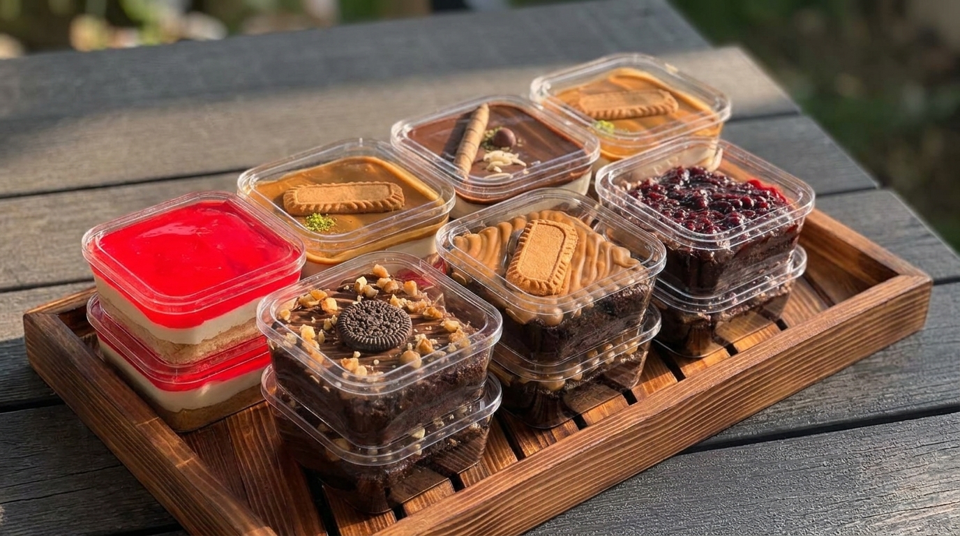 "Embalagens com identidade visual coerente para marca de confeitaria"