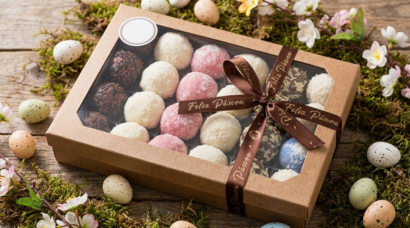 "Embalagens com identidade visual coerente para marca de confeitaria"