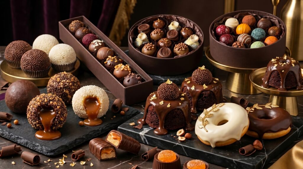Black friday para confeitaria com doces finos premium em fundo elegante escuro