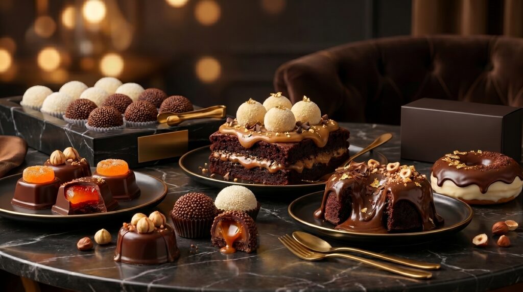 Black friday para confeitaria com doces finos premium em fundo elegante escuro