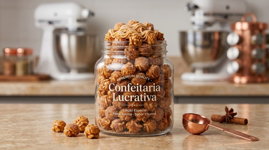 pipoca gourmet sabor churros com fios de doce de leite para vender