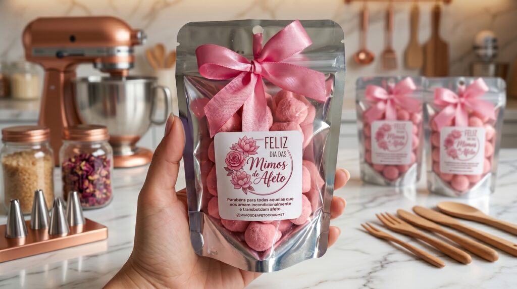 pipoca gourmet de morango com chocolate branco em tons rosa e branco para vender
