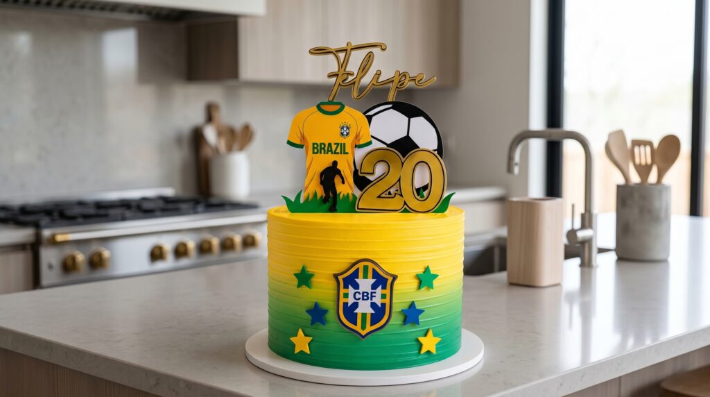 Bolo degradê verde e amarelo tema de copa Bolo degradê verde e amarelo tema de copa