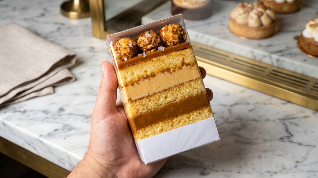 sabor caramelo salgado bolo fatia