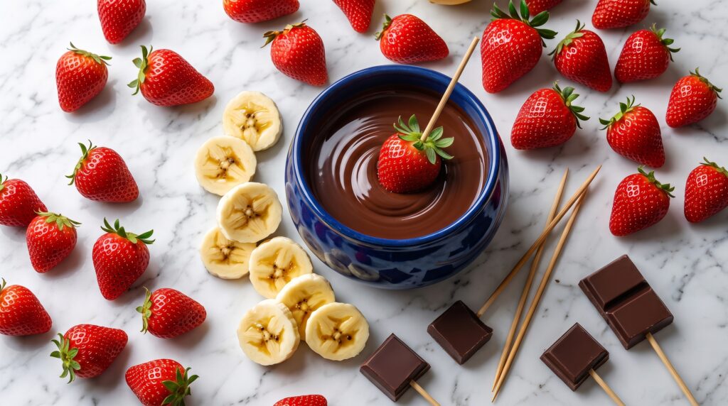 kit de fondue de chocolate montado em caixa kraft para presentear