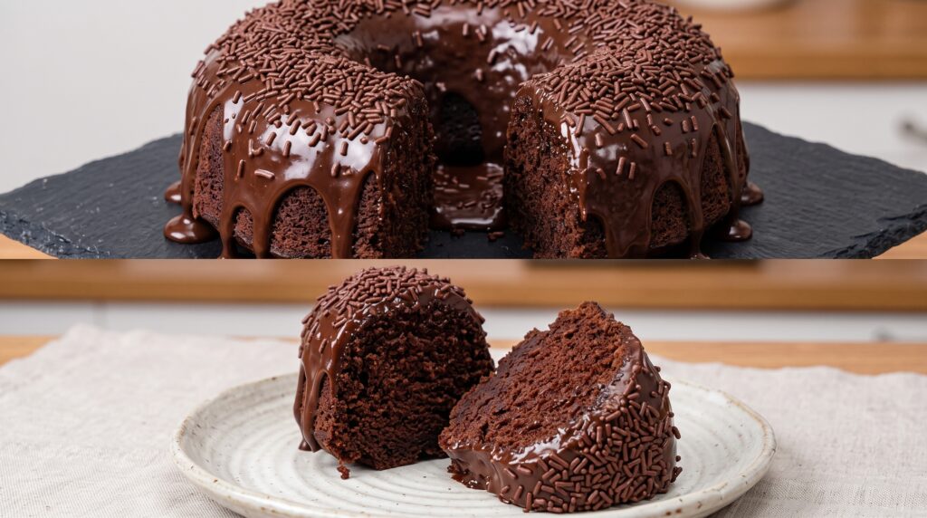 Bolo de chocolate fofinho feito no liquidificador com chocolate em barra derretido