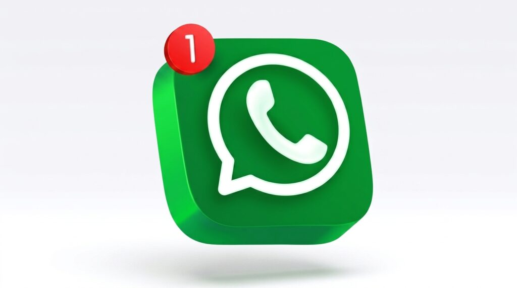 Ícone do WhatsApp em 3D na cor verde com um balão de notificação vermelho indicando uma nova mensagem