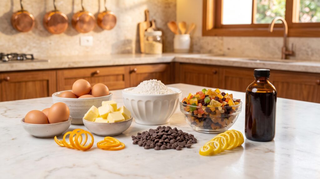Panetone Artesanal: ingredientes separados para o preparo da massa