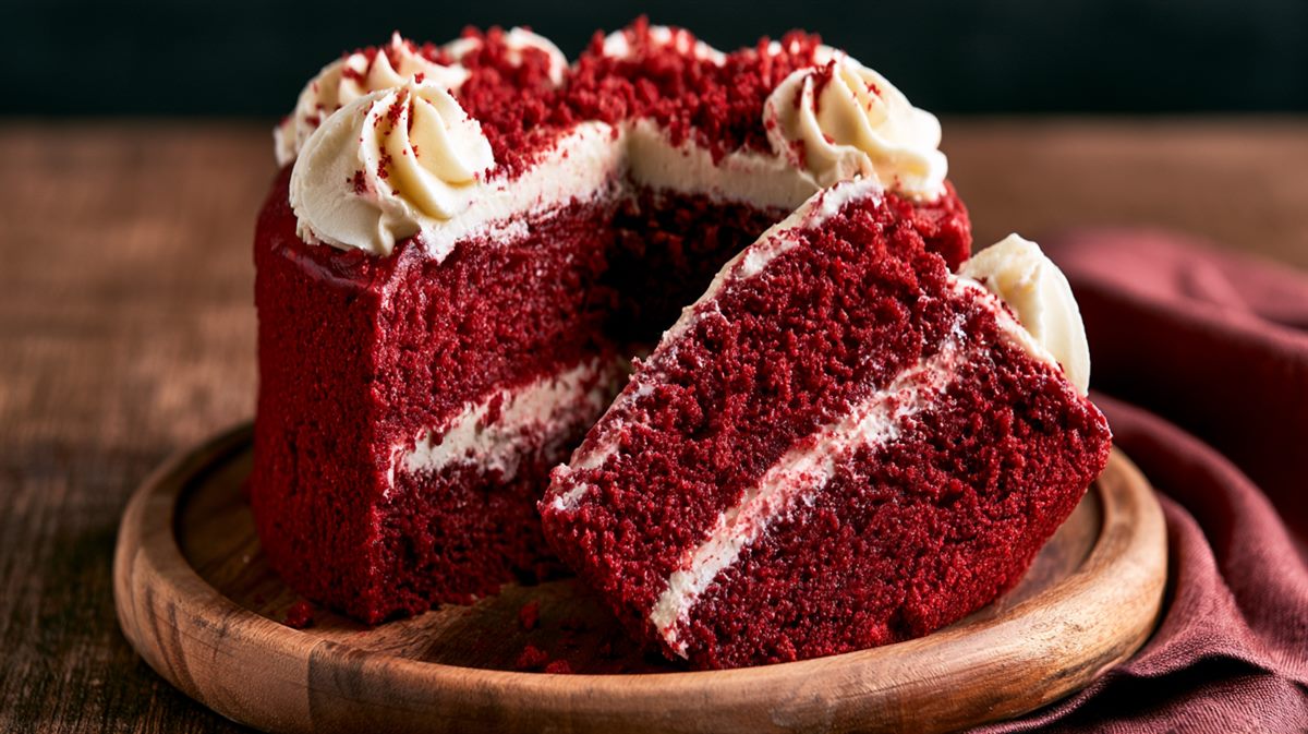 Detalhe da textura aveludada da massa do Bolo Red Velvet